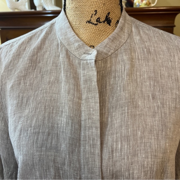 Lafayette 148 Lilo Button Down Linen Blouse in Mink Grey Melange.  Size M.  EUC. - Picture 7 of 16